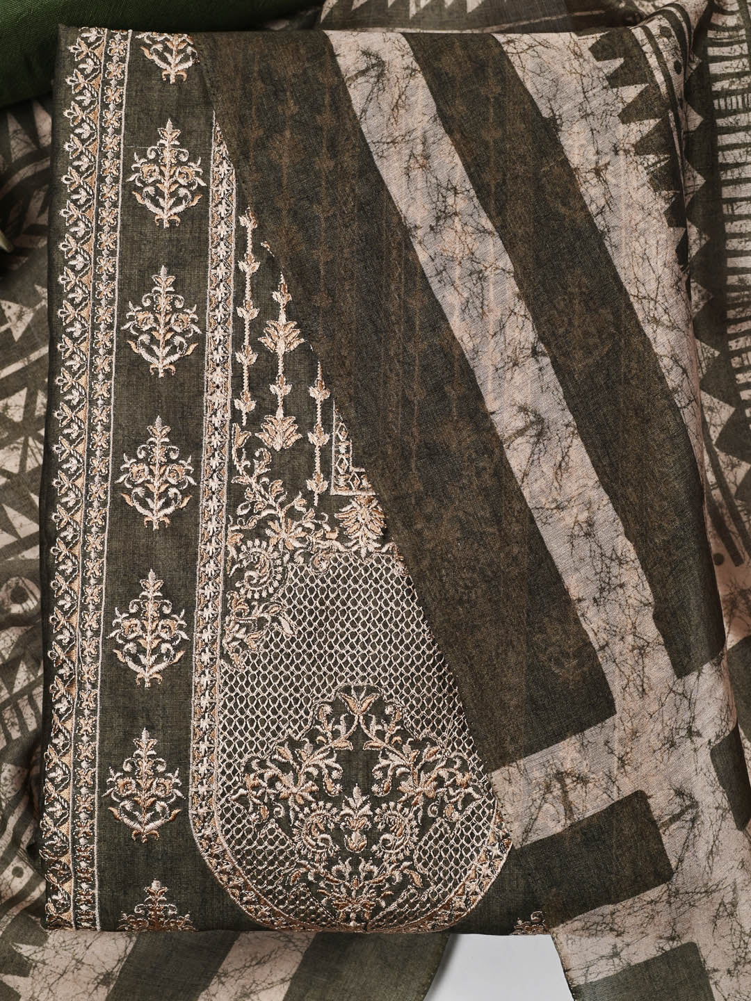 Embroidered Chanderi Unstitched Suit Piece With Dupatta