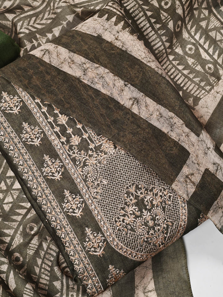 Embroidered Chanderi Unstitched Suit Piece With Dupatta