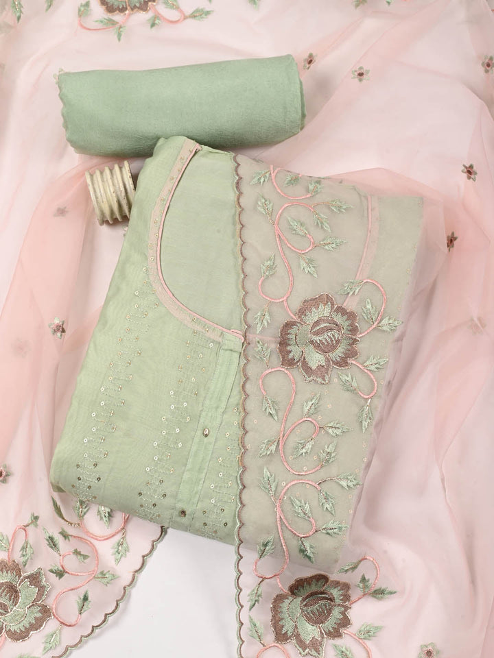Embroidered Chanderi Unstitched Suit Piece With Dupatta