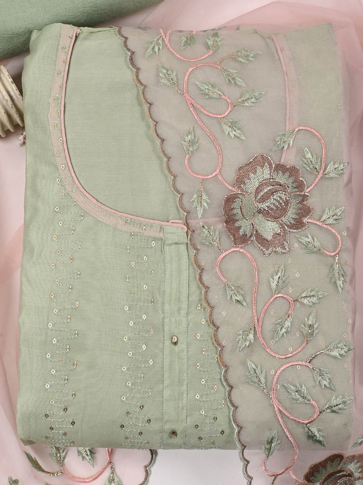 Embroidered Chanderi Unstitched Suit Piece With Dupatta