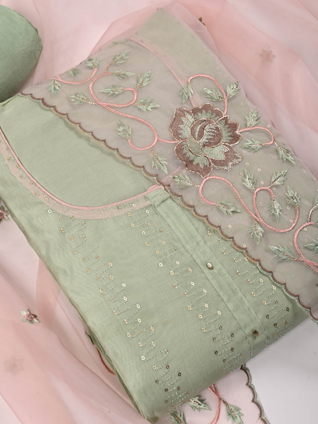 Embroidered Chanderi Unstitched Suit Piece With Dupatta