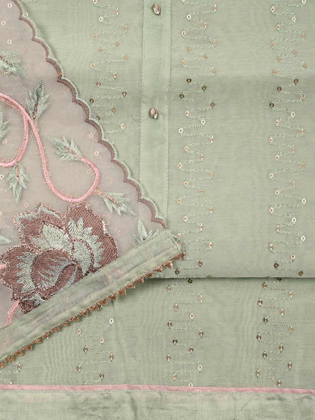 Embroidered Chanderi Unstitched Suit Piece With Dupatta