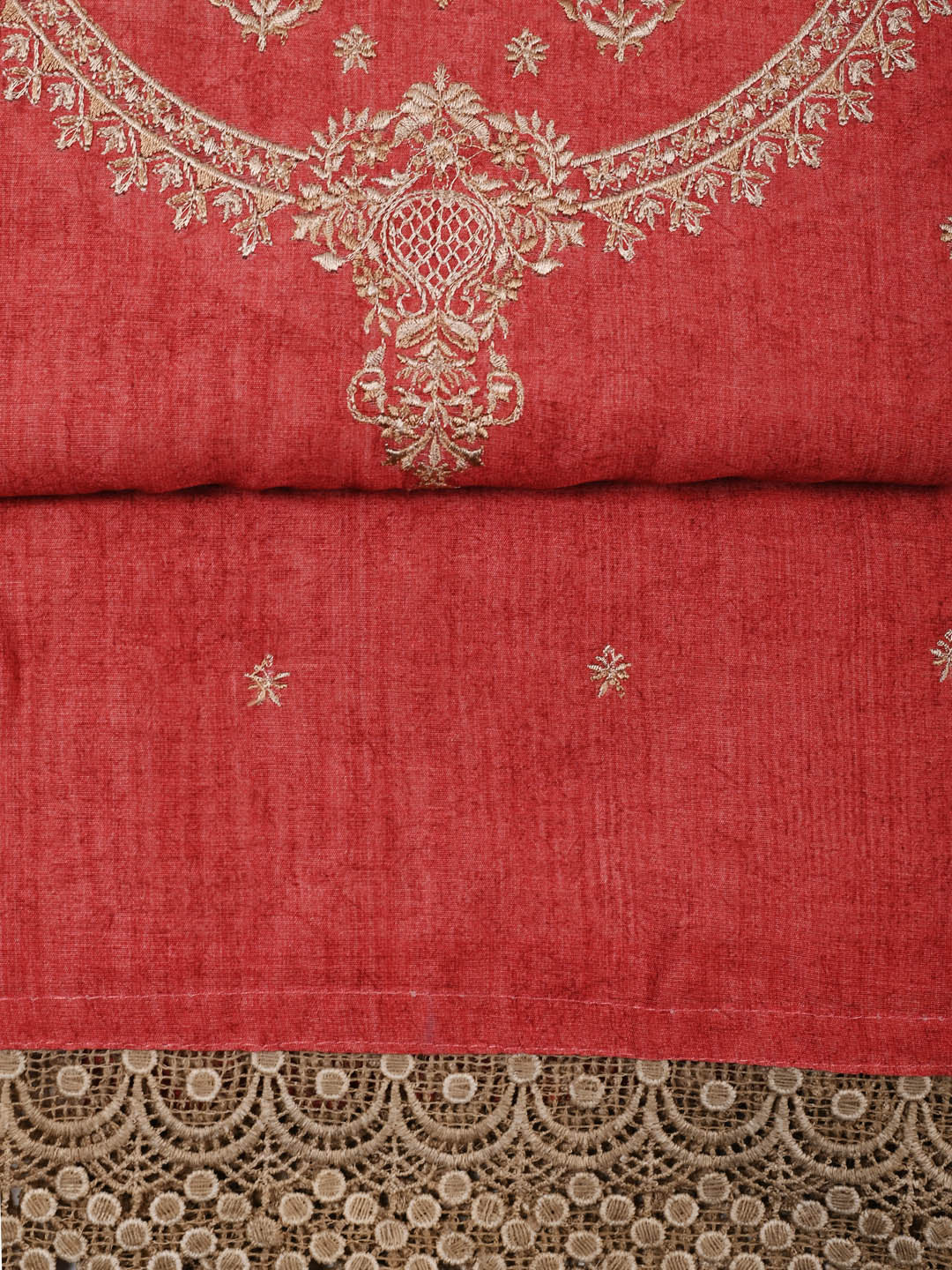 Embroidered Chanderi Unstitched Suit Piece With Dupatta