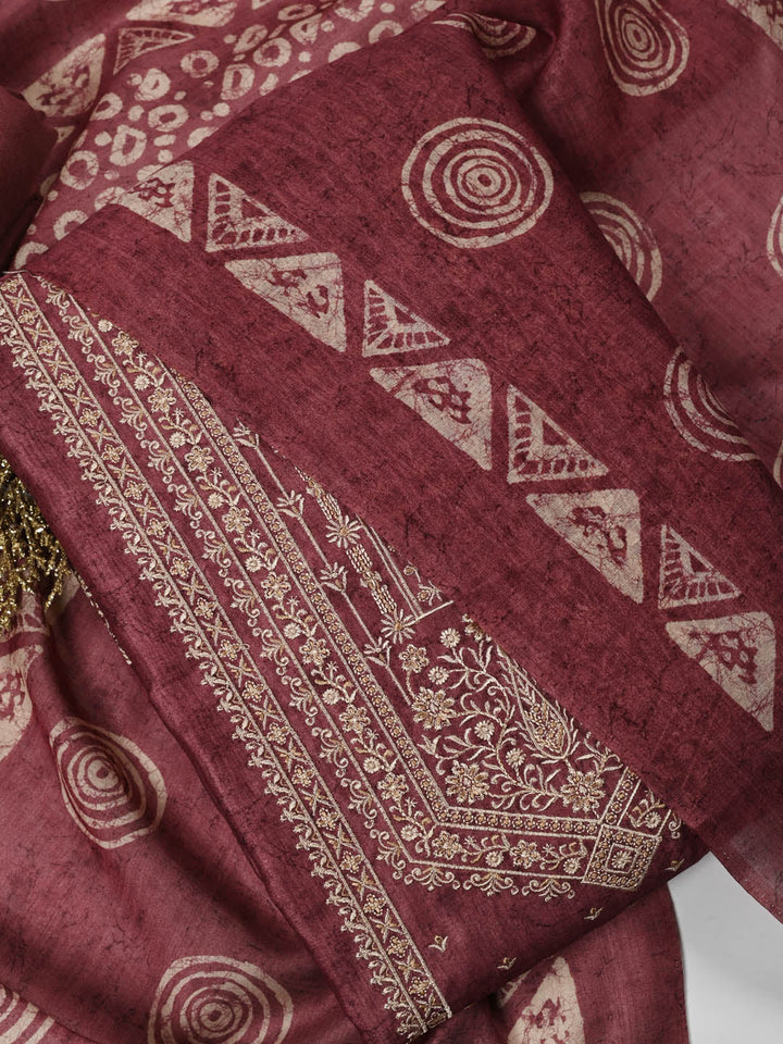 Embroidered Chanderi Unstitched Suit Piece With Dupatta