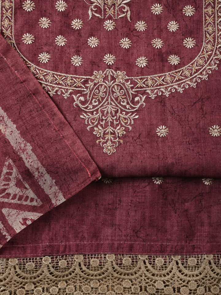 Embroidered Chanderi Unstitched Suit Piece With Dupatta