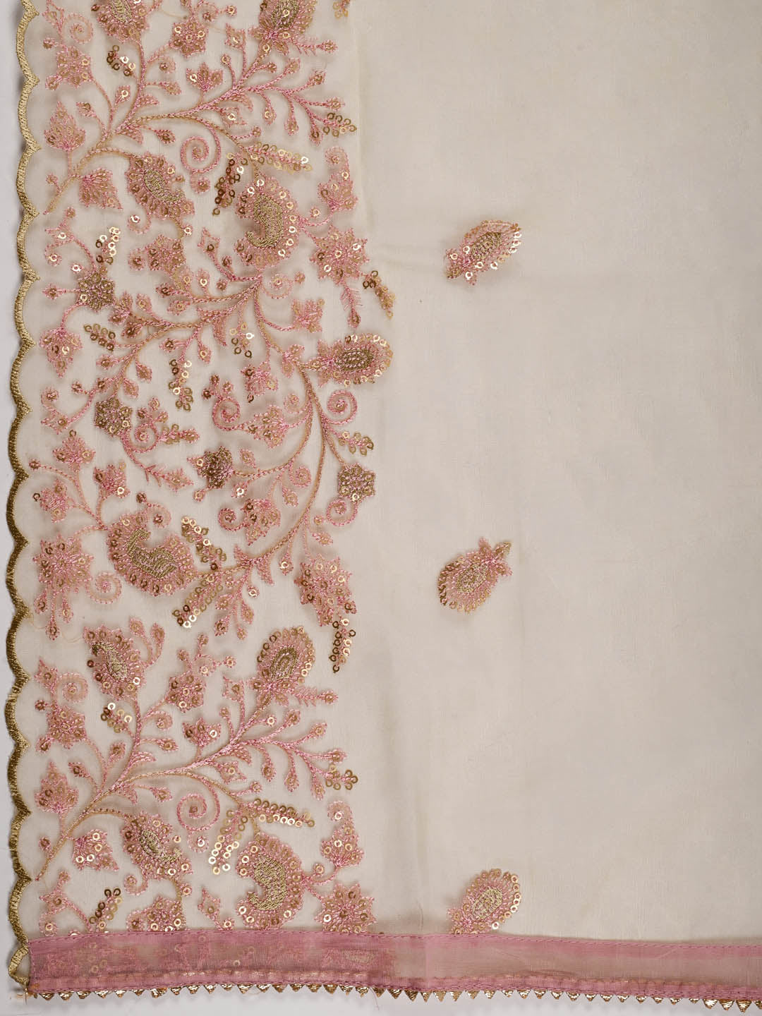 Neck Embroidered Chanderi Unstitched Suit Piece With Dupatta