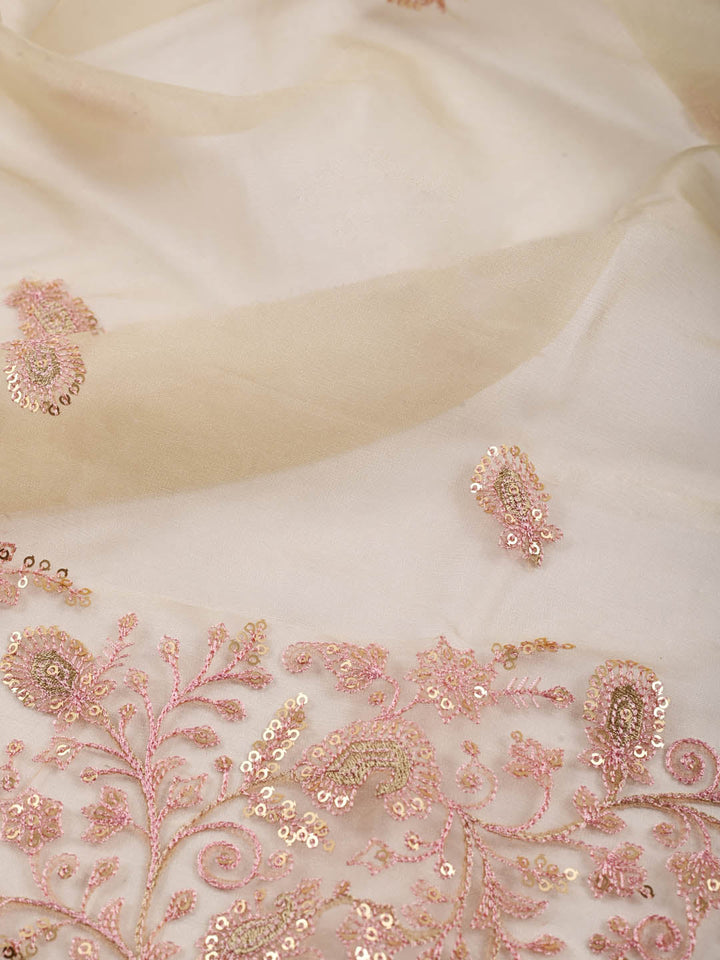 Neck Embroidered Chanderi Unstitched Suit Piece With Dupatta