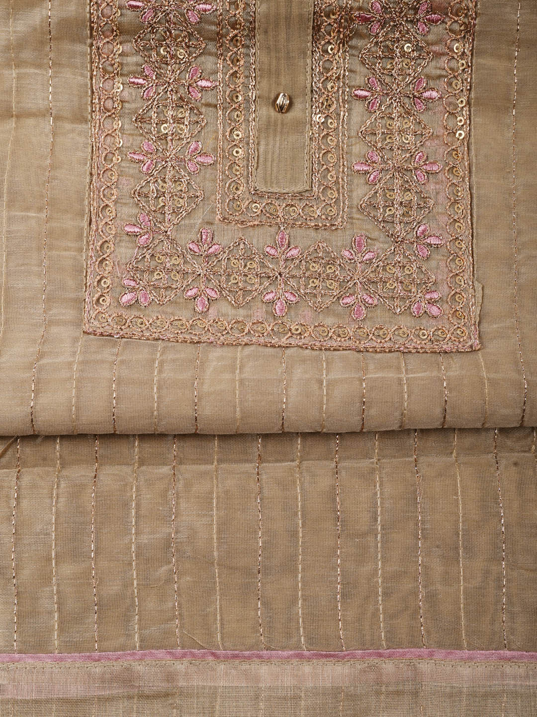 Neck Embroidered Chanderi Unstitched Suit Piece With Dupatta