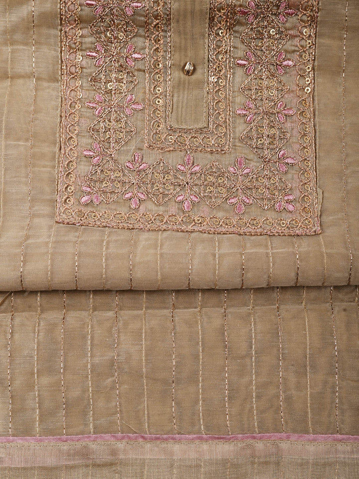 Neck Embroidered Chanderi Unstitched Suit Piece With Dupatta