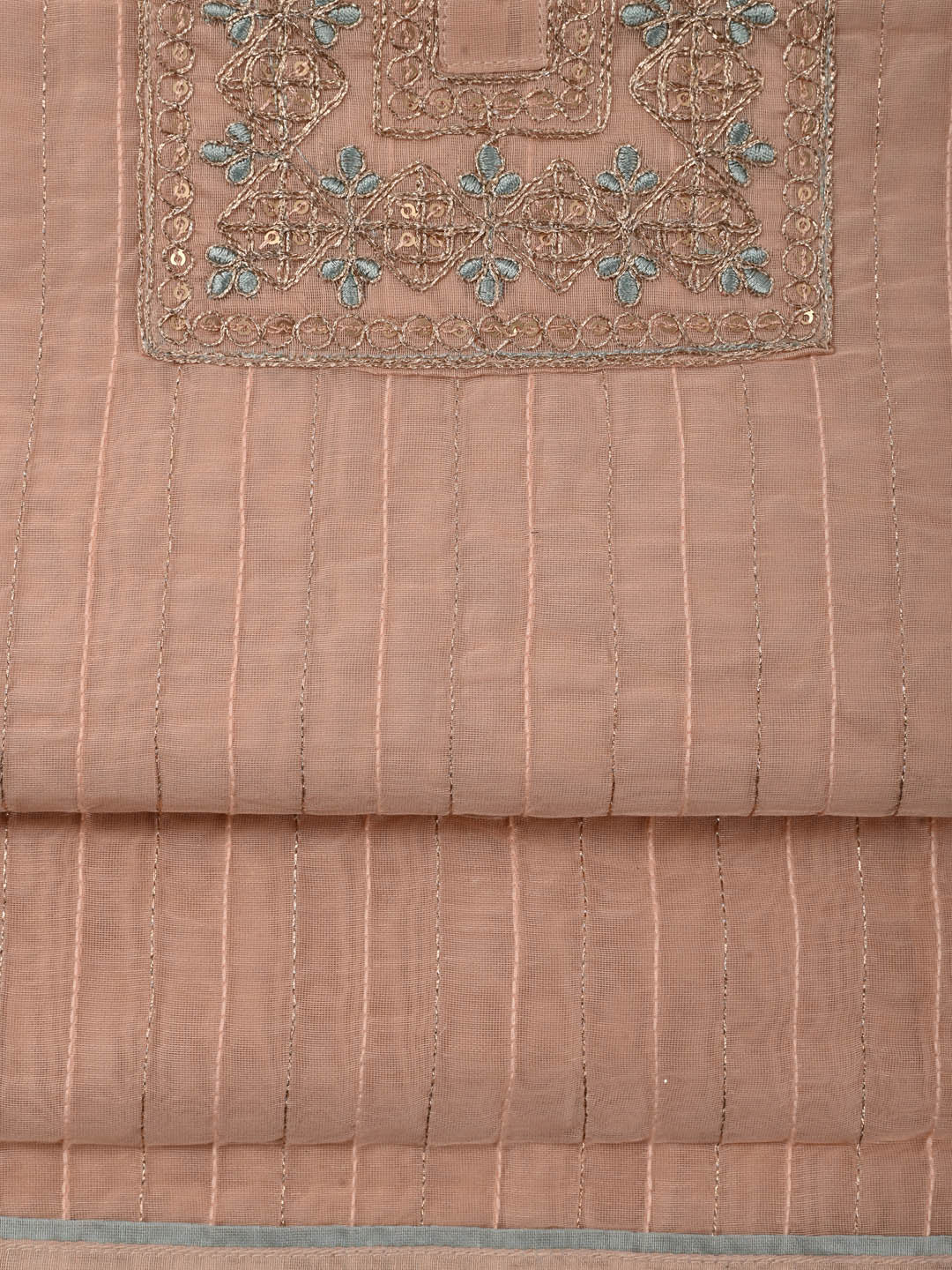 Neck Embroidered Chanderi Unstitched Suit Piece With Dupatta