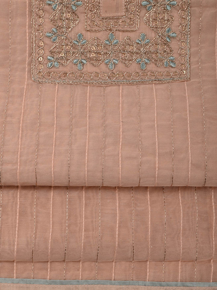 Neck Embroidered Chanderi Unstitched Suit Piece With Dupatta