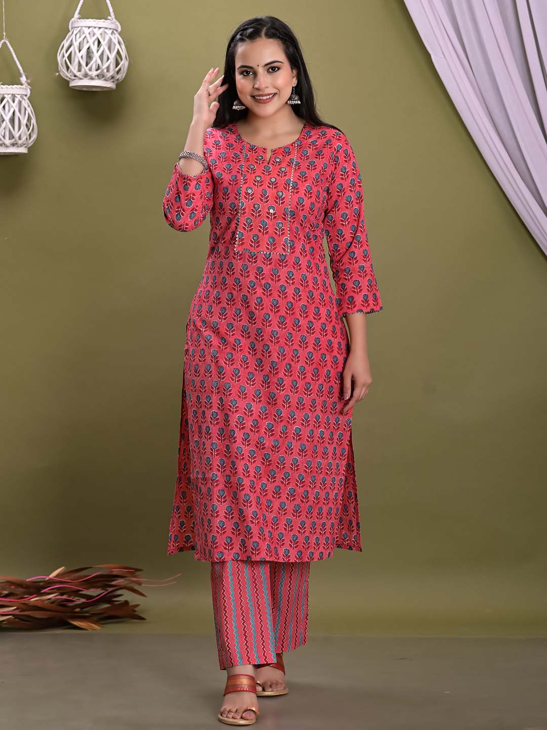 Printed Cotton Kurta With Pants