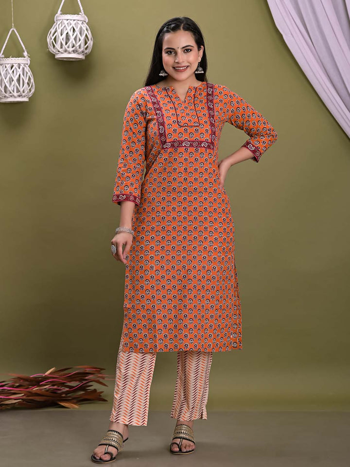 Printed Cotton Kurta With Pants
