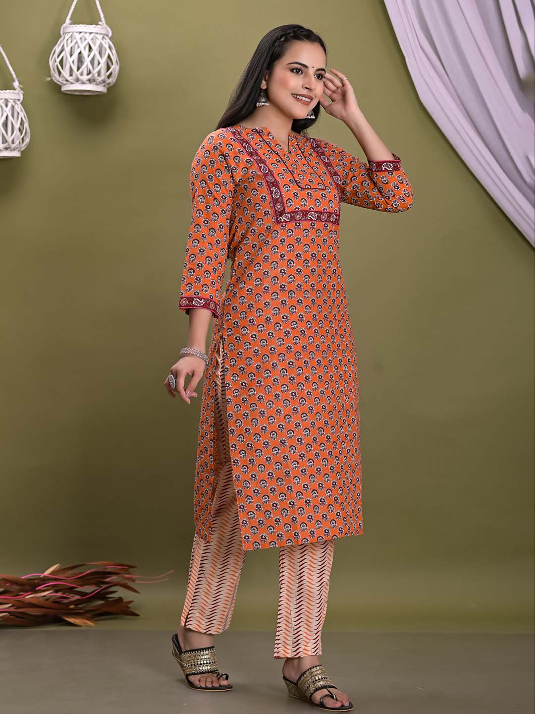 Printed Cotton Kurta With Pants