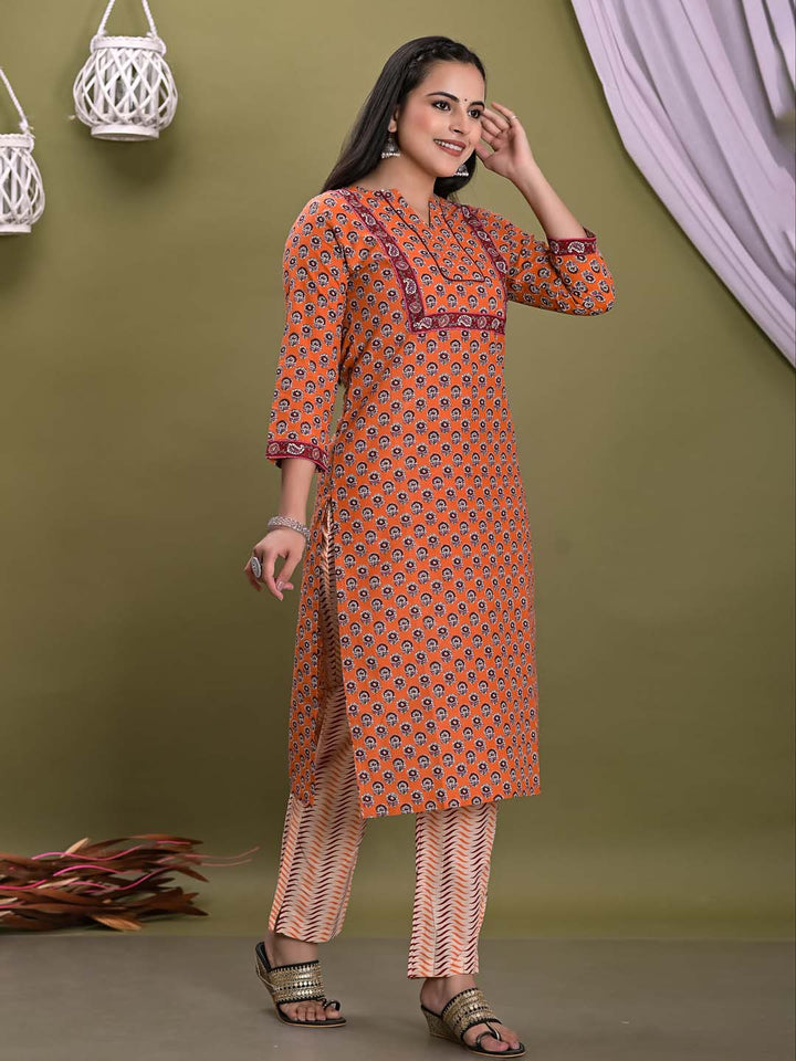 Printed Cotton Kurta With Pants