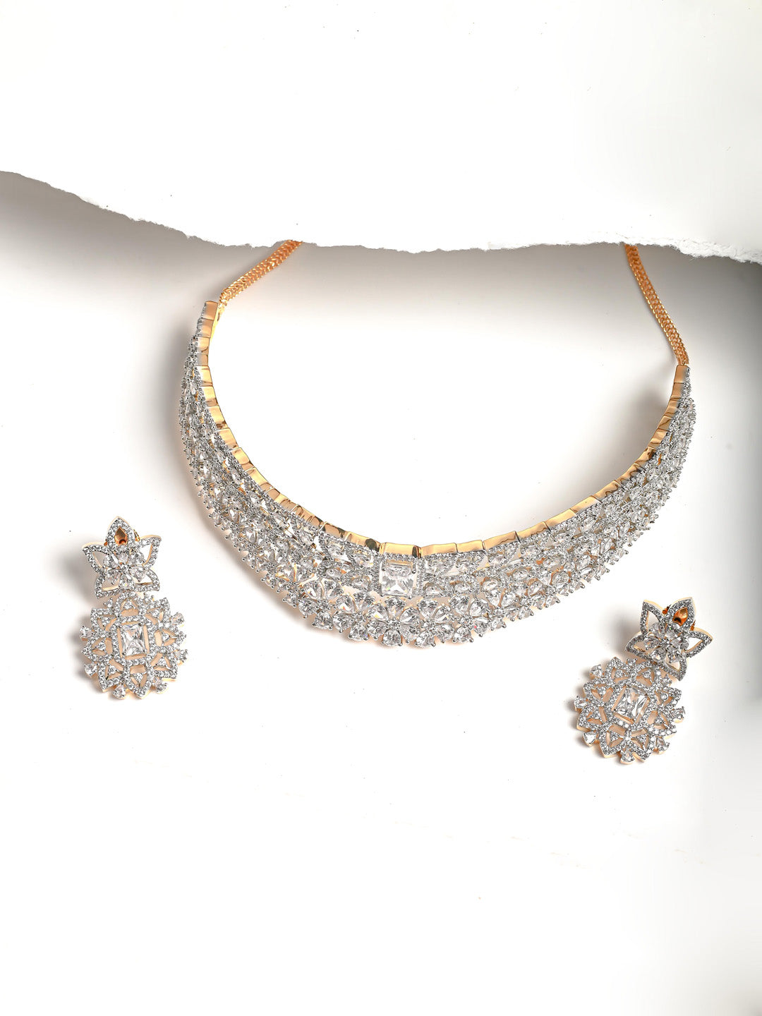Silver AD Necklace Set With Earrings