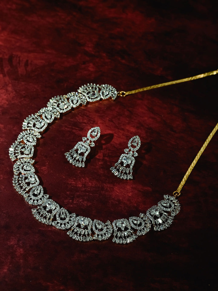 Silver AD Necklace Set With Earrings