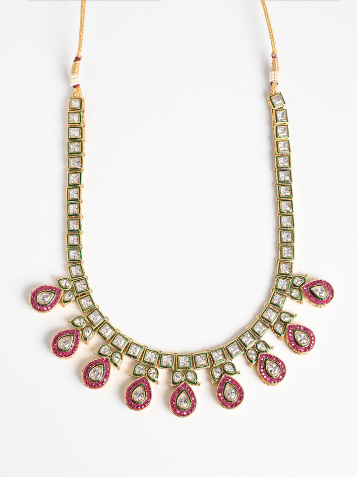 Maroon Kundan AD Necklace Set With Earrings &amp; Mang Tikaa