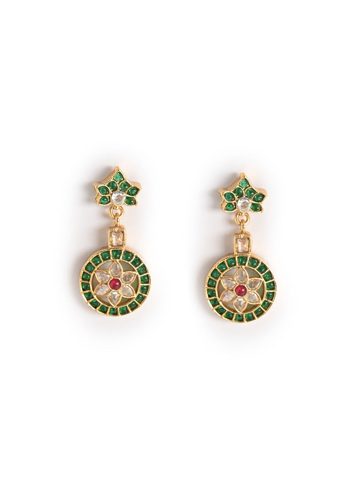 Golden &amp; Green Kundan Necklace Set With Earrings