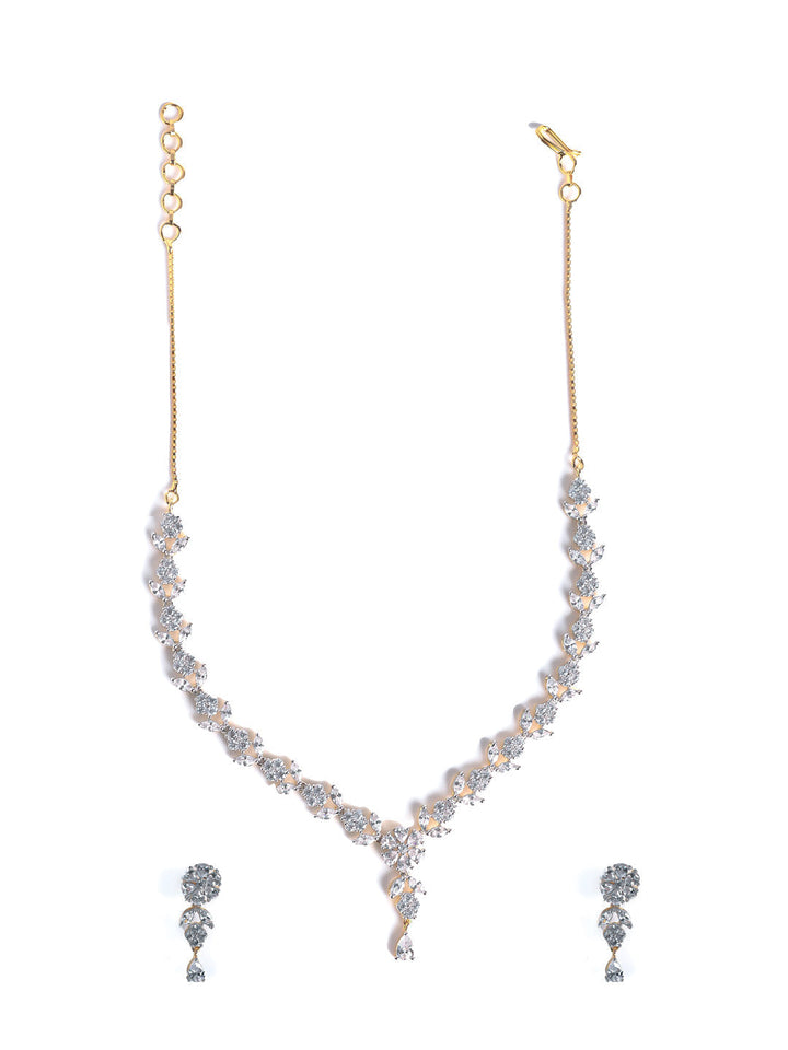 Silver AD Necklace Set With Earrings