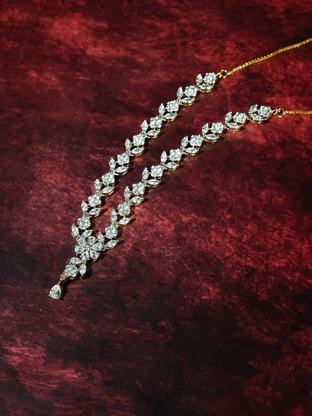 Silver AD Necklace Set With Earrings