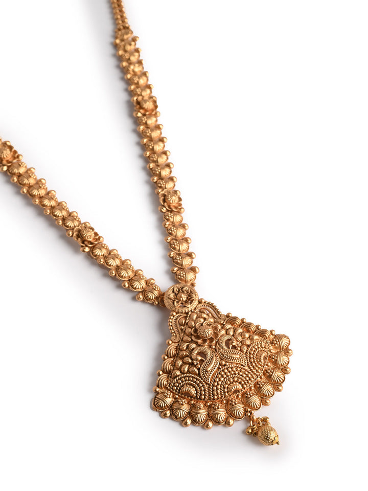 Golden Brass Necklace Set With Earrings