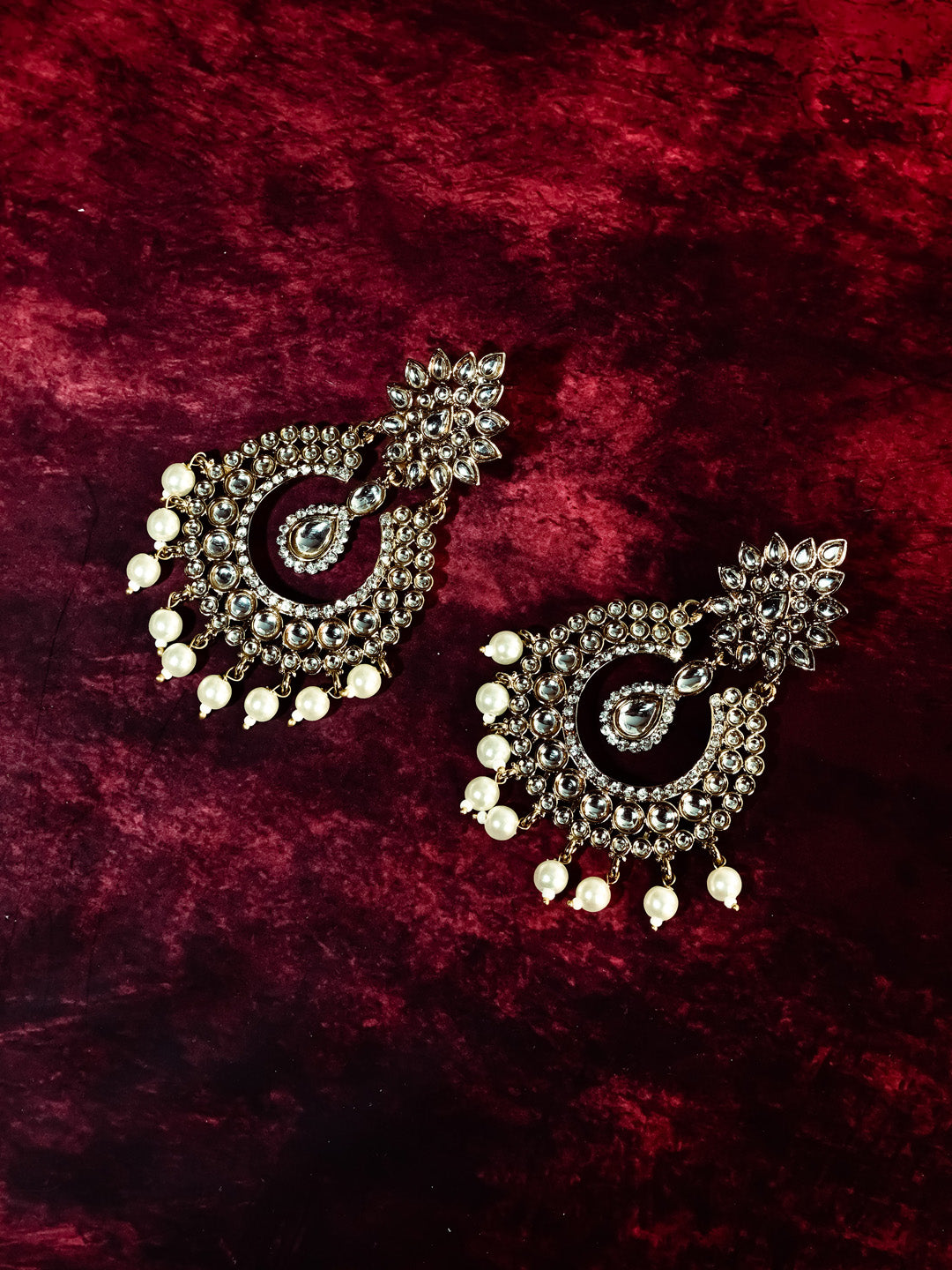 Golden &amp; White Chandbali Earrings
