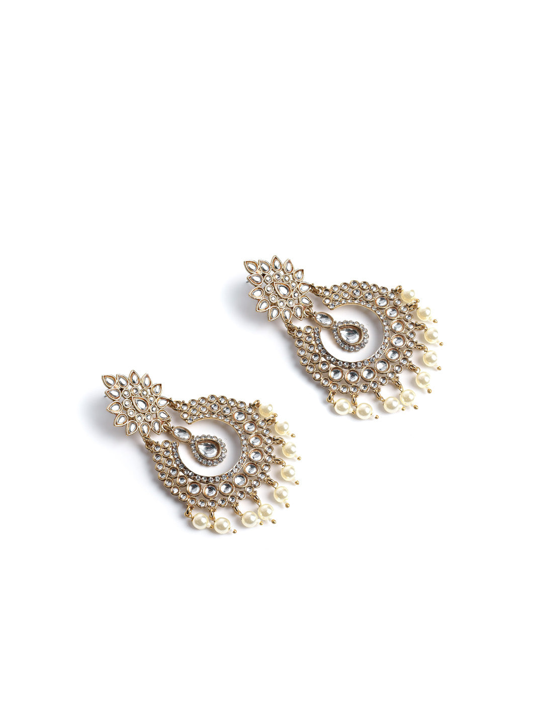 Golden &amp; White Chandbali Earrings