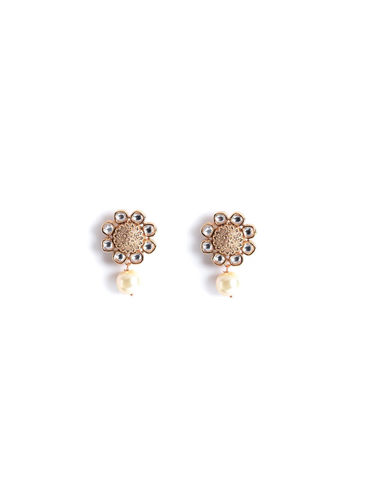 Golden &amp; White Stud Pearl Earrings