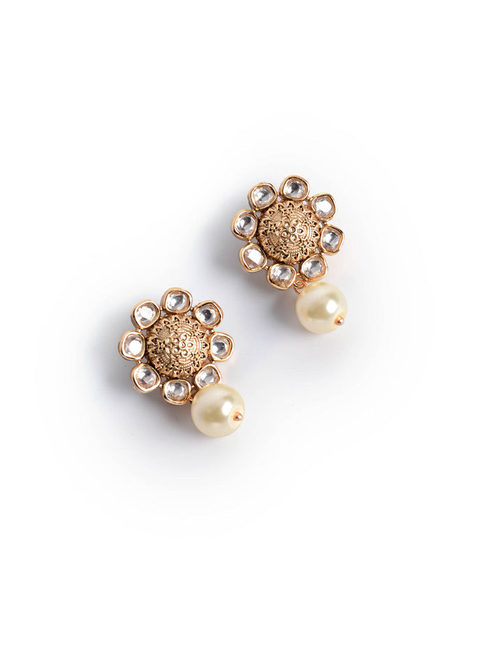 Golden &amp; White Stud Pearl Earrings