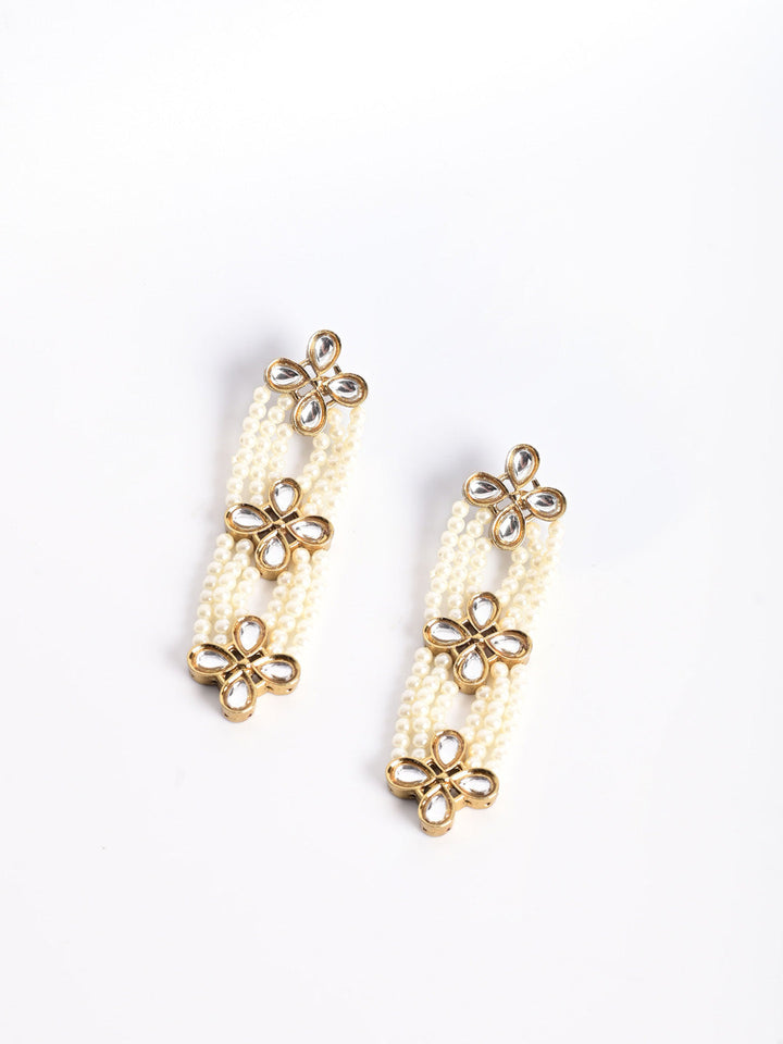 Golden &amp; White Pearl Drop &amp; Dangler Earrings