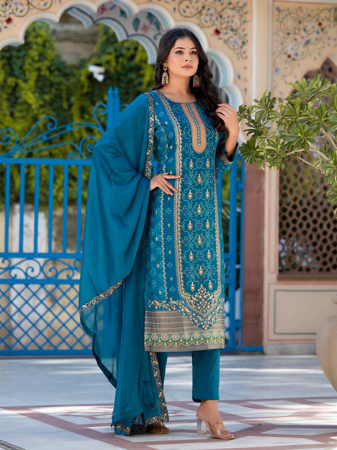Printed Handloom Kurta With Pants &amp; Dupatta
