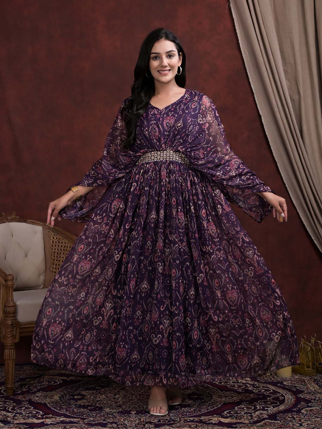 Digital Printed Chiffon Kaftan Dress