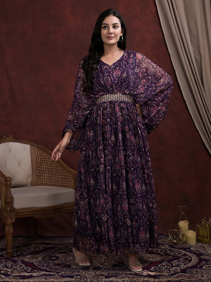 Digital Printed Chiffon Kaftan Dress