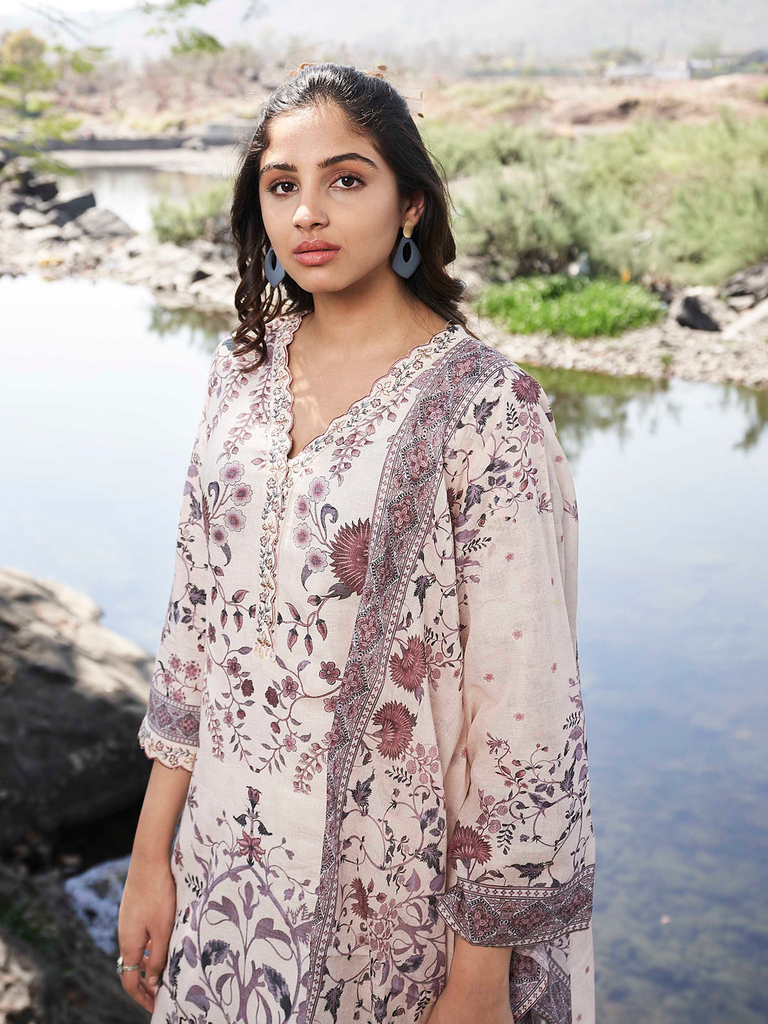 Floral Printed Kurta With Pants &amp; Dupatta