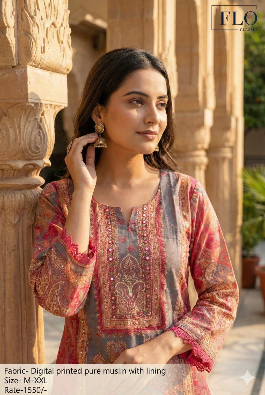 Pink Muslin Digital Printed Straight Suit Set