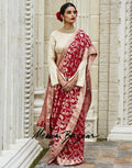 Hot Pink Georgette Woven Saree
