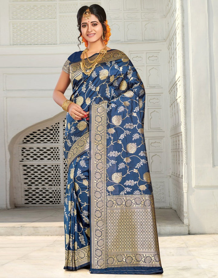 MBZ Meena Bazaar-Banarsi Silk Saree with Silver and  Golden Zari Booties