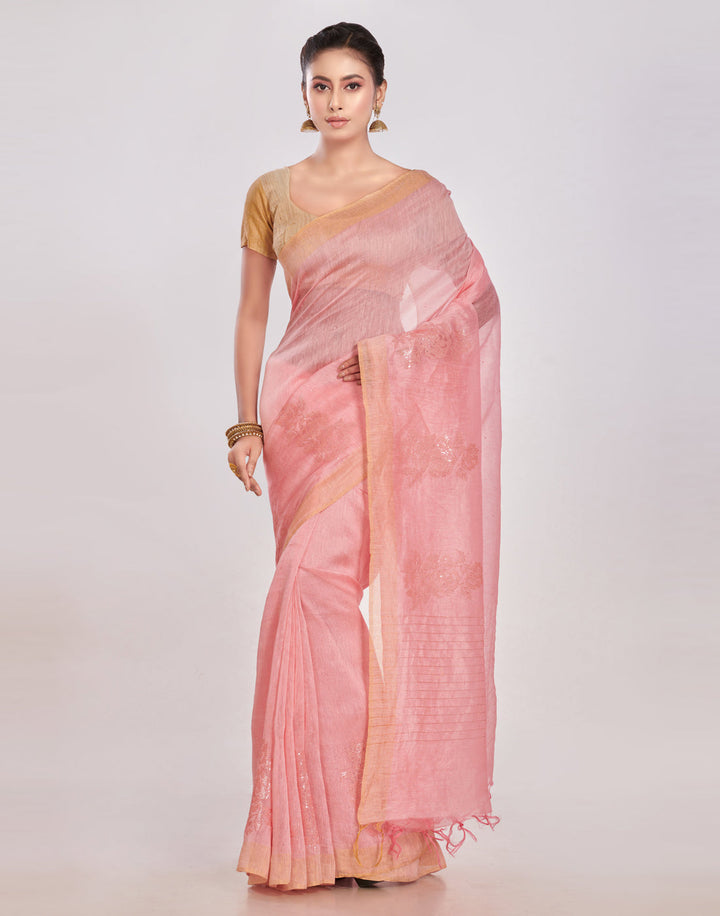 Cotton Linen Saree With Embroidery