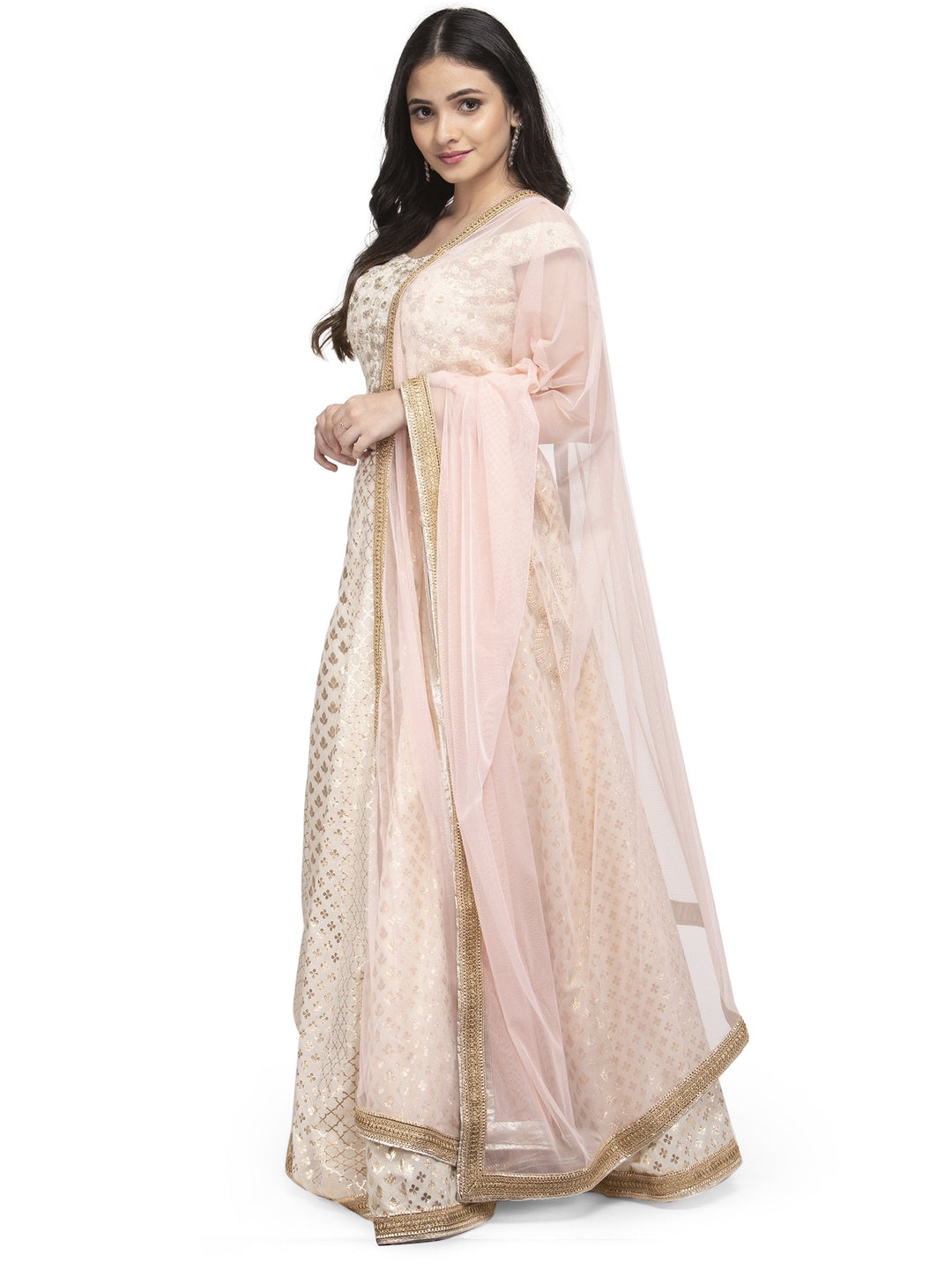 MBZ Meena Bazaar-Pink Cotton Chanderi Laacha