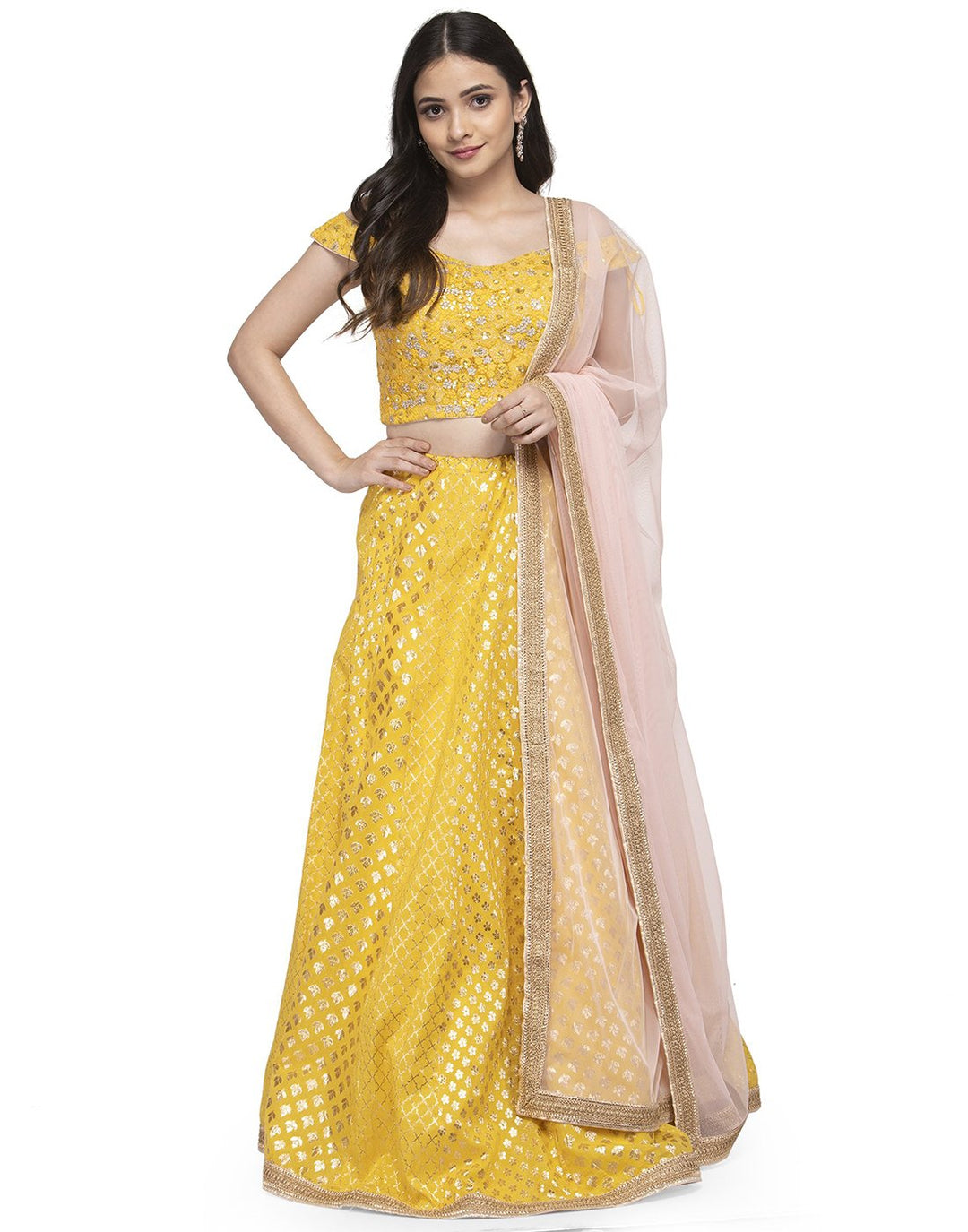 Cotton Chanderi Laacha With Net Dupatta