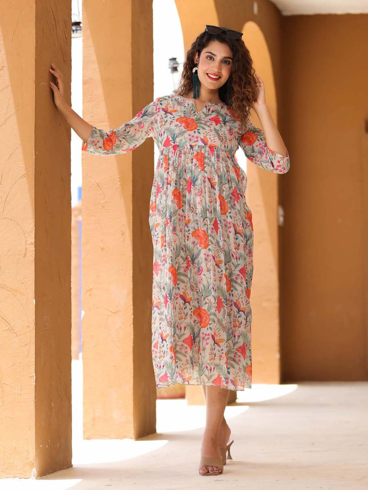 Floral Printed Georgette Dress