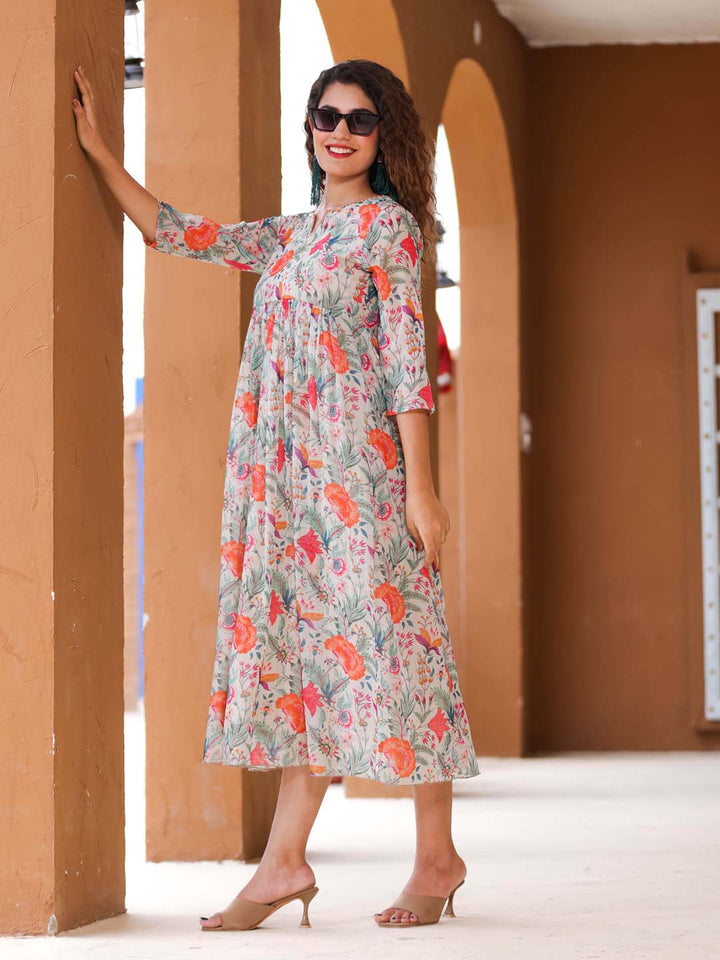 Floral Printed Georgette Dress