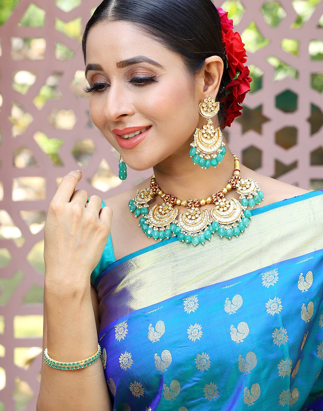 MBZ Meena Bazaar-Beautiful Gold Plated Kundan Set