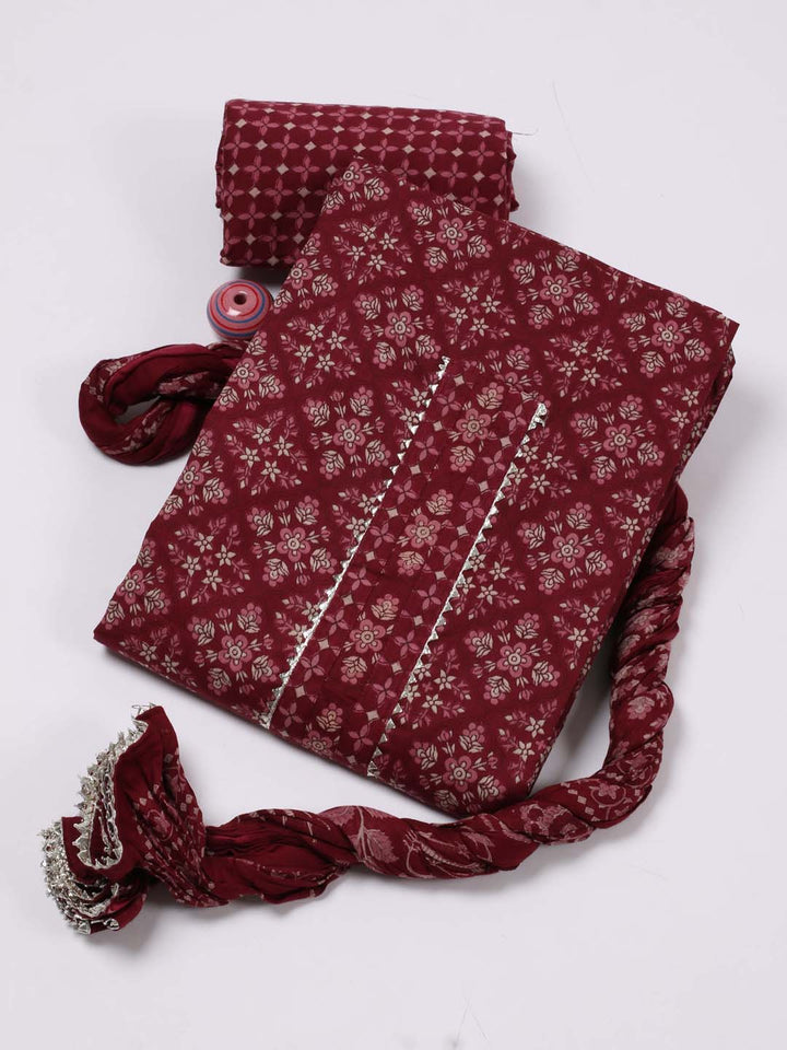 Printed Cotton Unstitched Suit Piece With Dupatta
