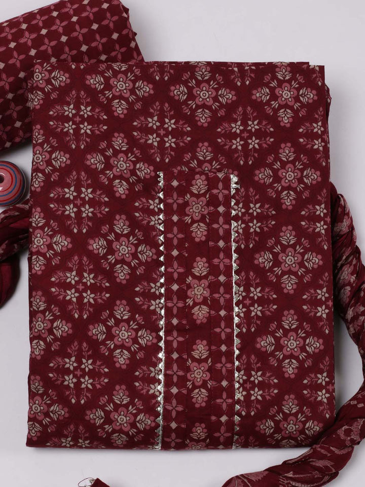Printed Cotton Unstitched Suit Piece With Dupatta