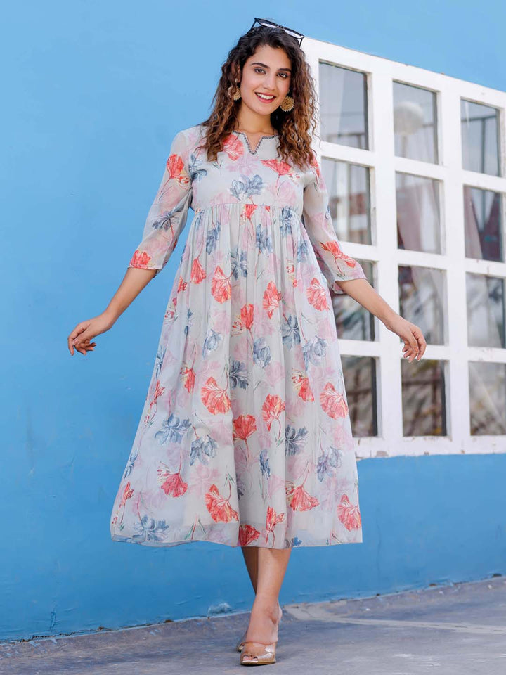 Floral Printed Georgette Dress