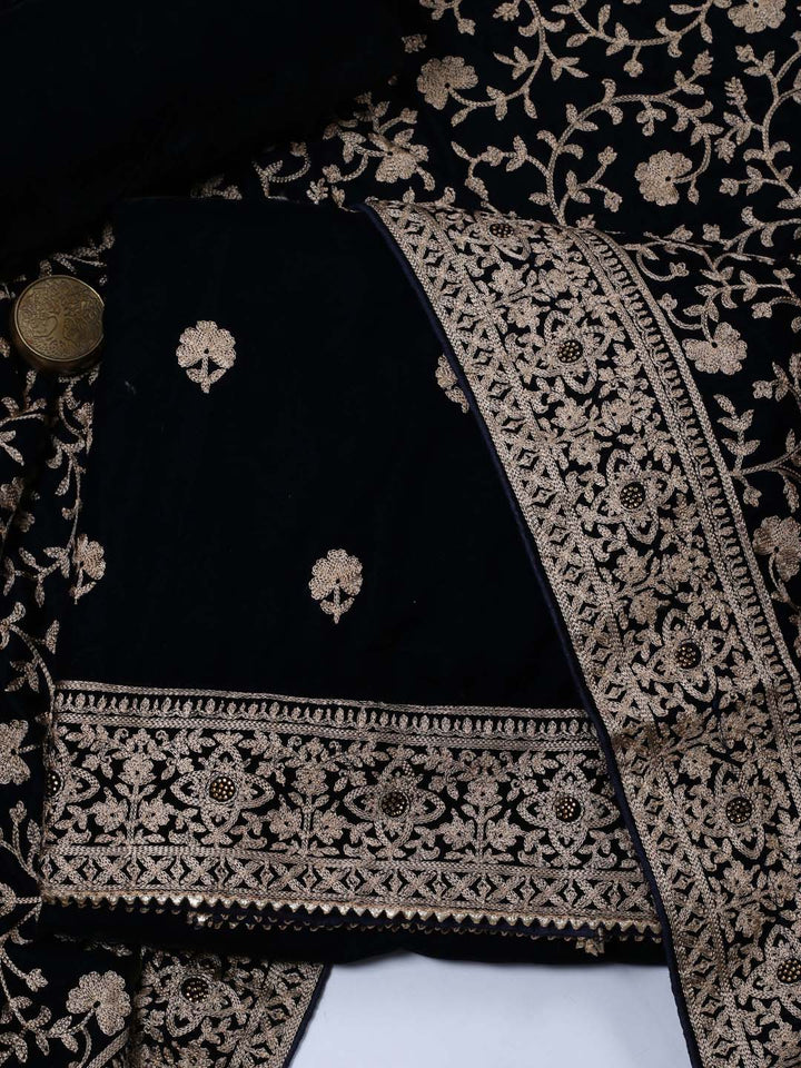 Floral Embroidered Velvet Unstitched Suit Piece With Dupatta