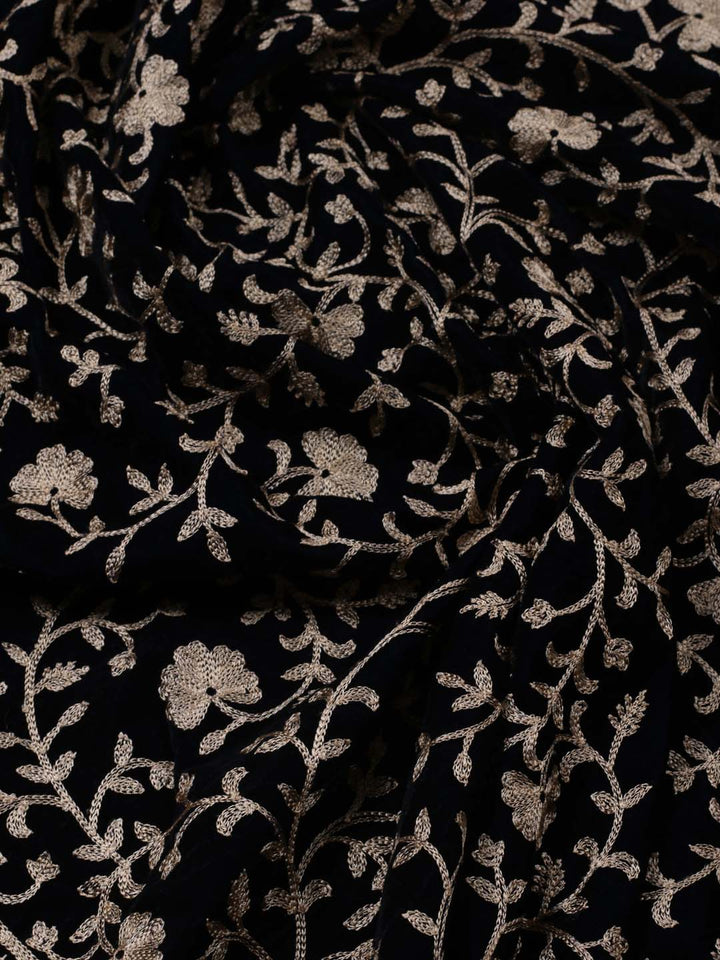 Floral Embroidered Velvet Unstitched Suit Piece With Dupatta