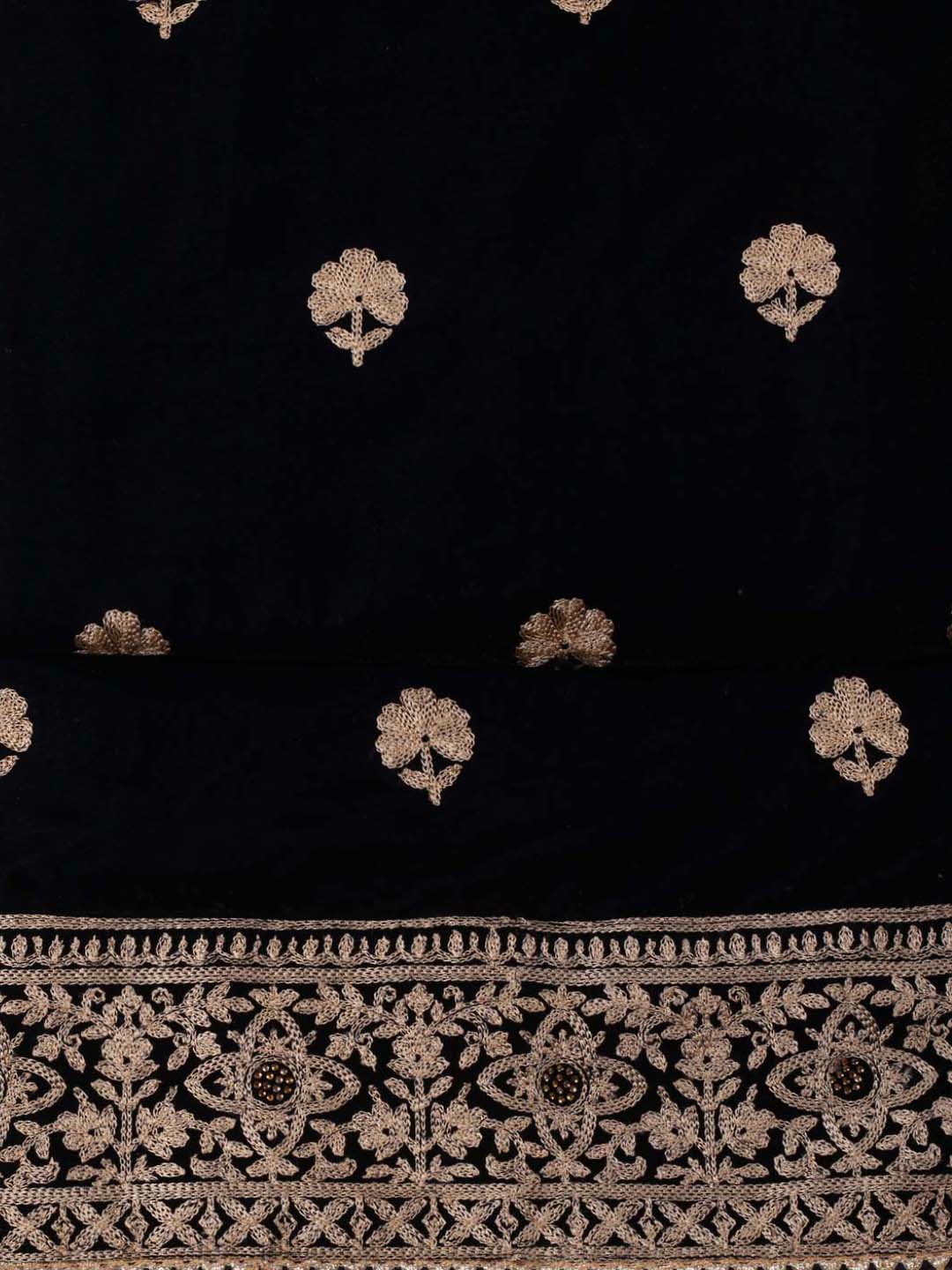 Floral Embroidered Velvet Unstitched Suit Piece With Dupatta